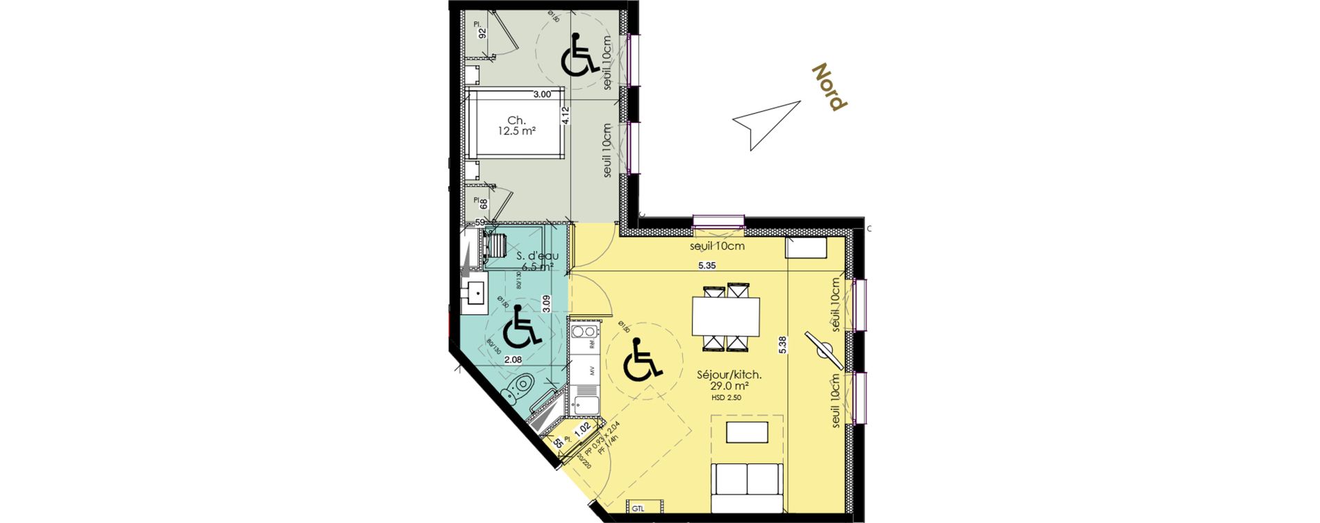 Appartement T2 meubl&eacute; de 48,00 m2 au Tr&eacute;port Centre