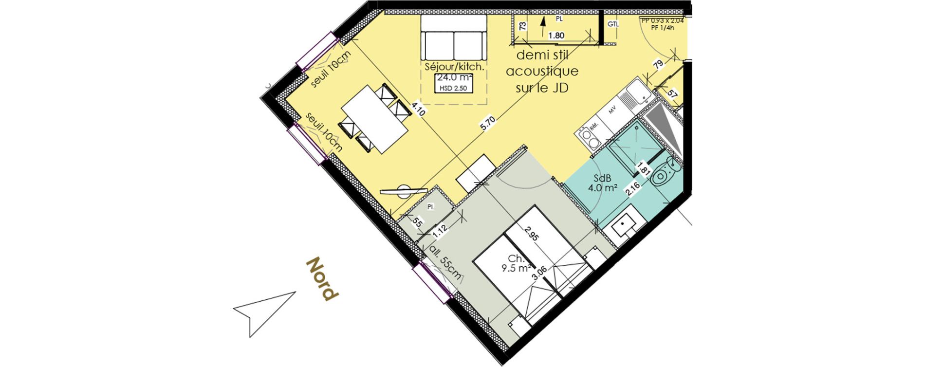 Appartement T2 meubl&eacute; de 37,50 m2 au Tr&eacute;port Centre