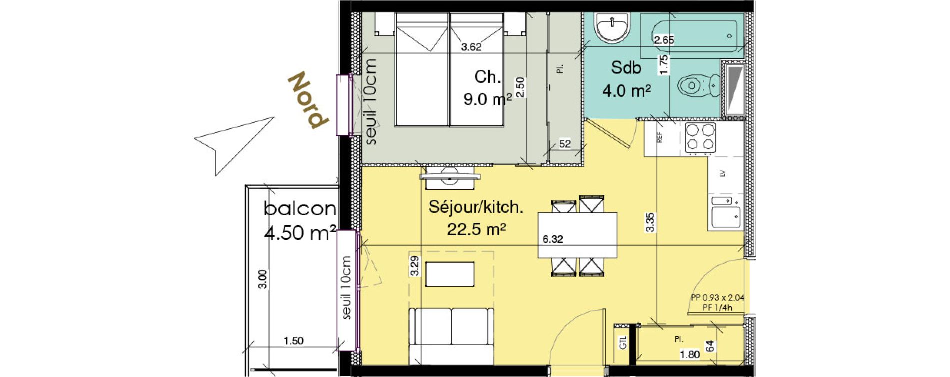 Appartement T2 meubl&eacute; de 35,50 m2 au Tr&eacute;port Centre