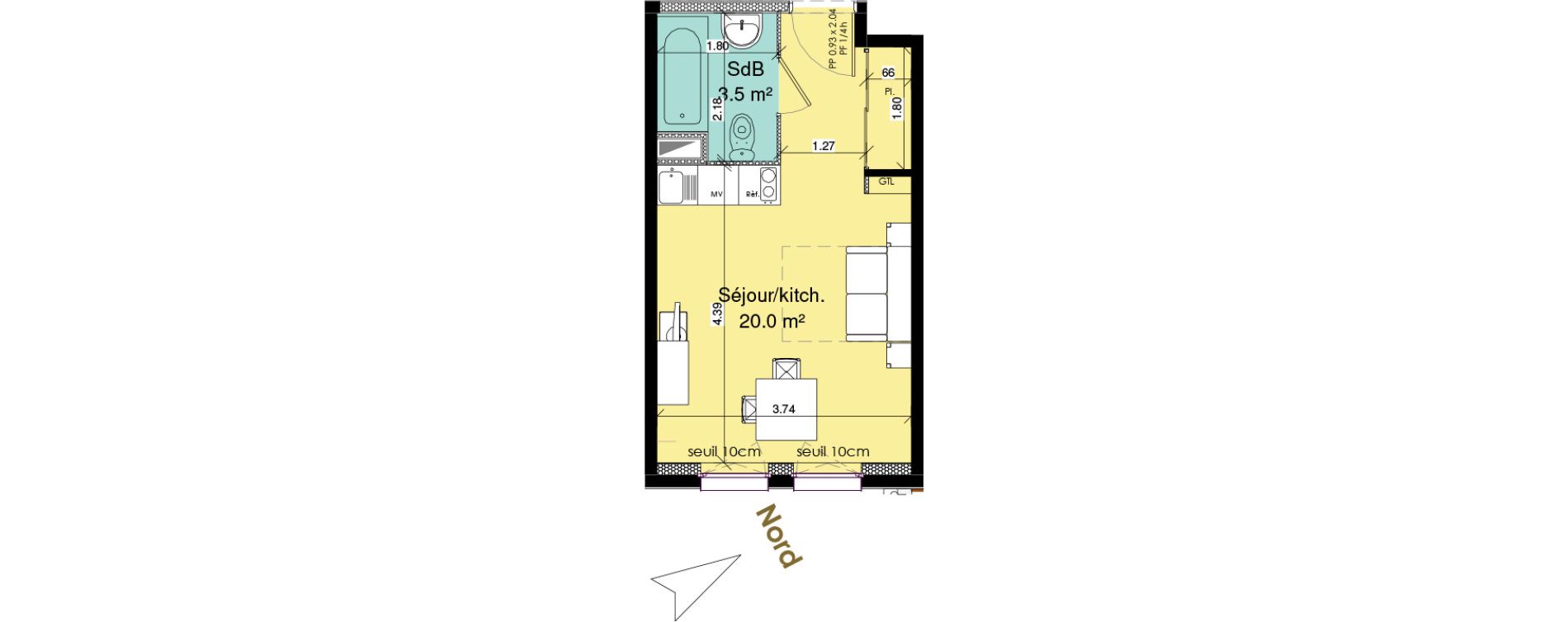 Appartement T1 meubl&eacute; de 23,50 m2 au Tr&eacute;port Centre