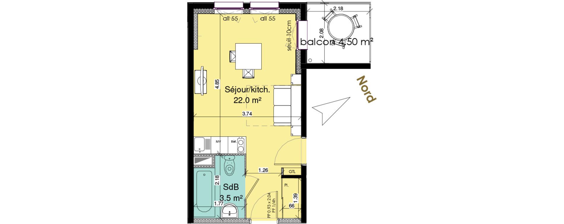 Appartement T1 meubl&eacute; de 25,00 m2 au Tr&eacute;port Centre