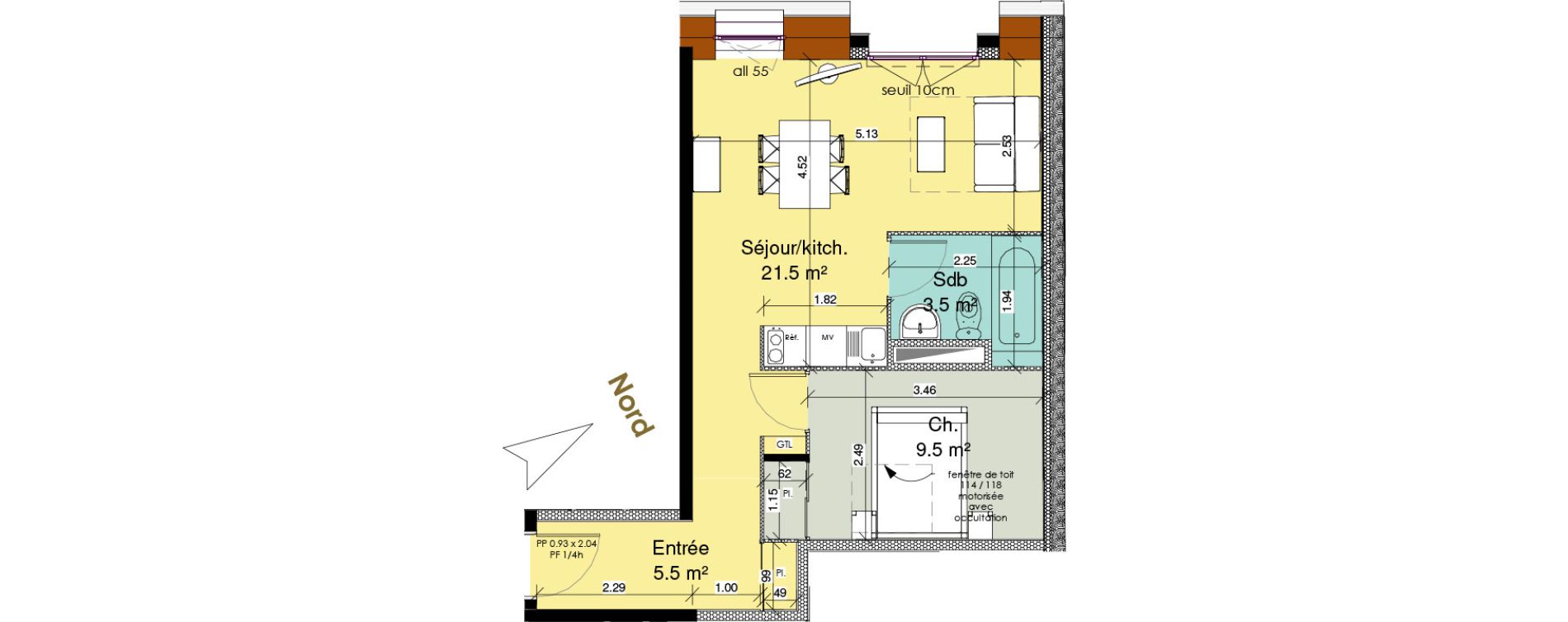 Appartement T2 meubl&eacute; de 40,00 m2 au Tr&eacute;port Centre
