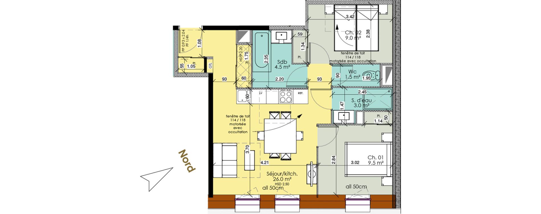 Appartement T3 meubl&eacute; de 53,50 m2 au Tr&eacute;port Centre