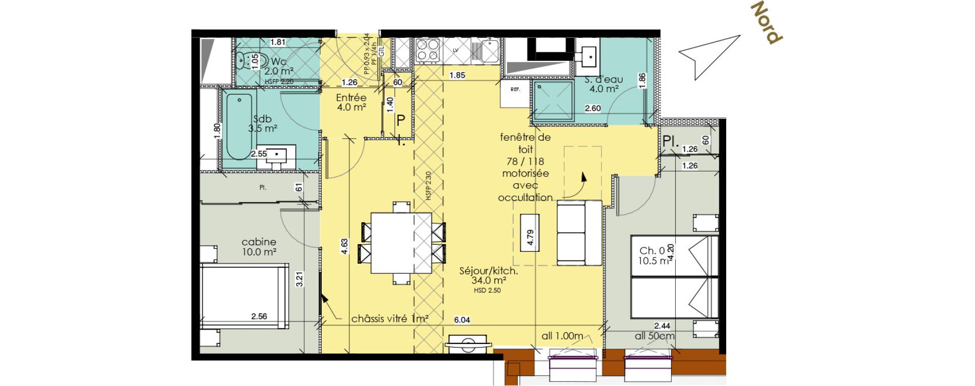 Appartement T3 meubl&eacute; de 69,00 m2 au Tr&eacute;port Centre