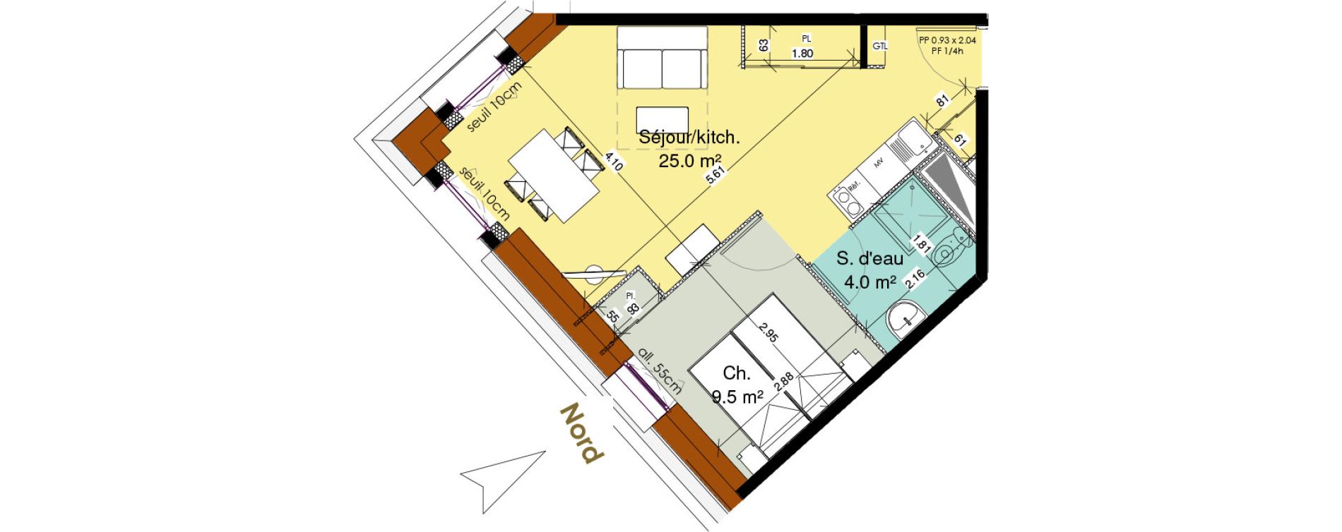 Appartement T2 meubl&eacute; de 38,50 m2 au Tr&eacute;port Centre