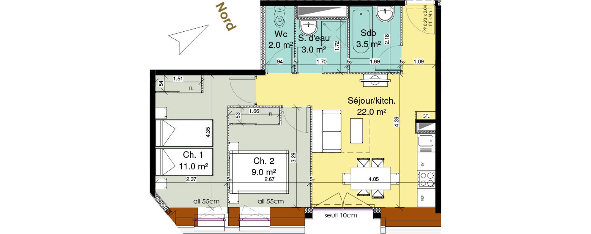Appartement T3 meubl&eacute; de 50,50 m2 au Tr&eacute;port Centre