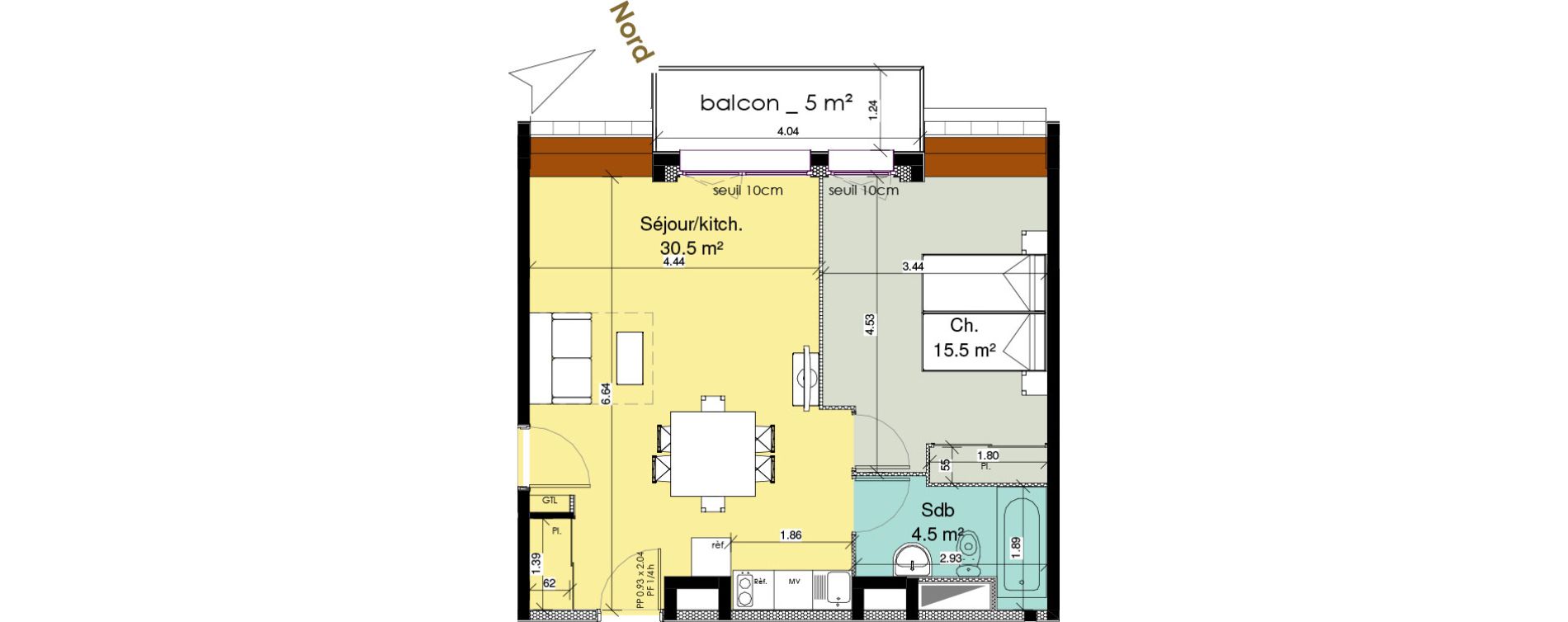 Appartement T2 meubl&eacute; de 50,00 m2 au Tr&eacute;port Centre