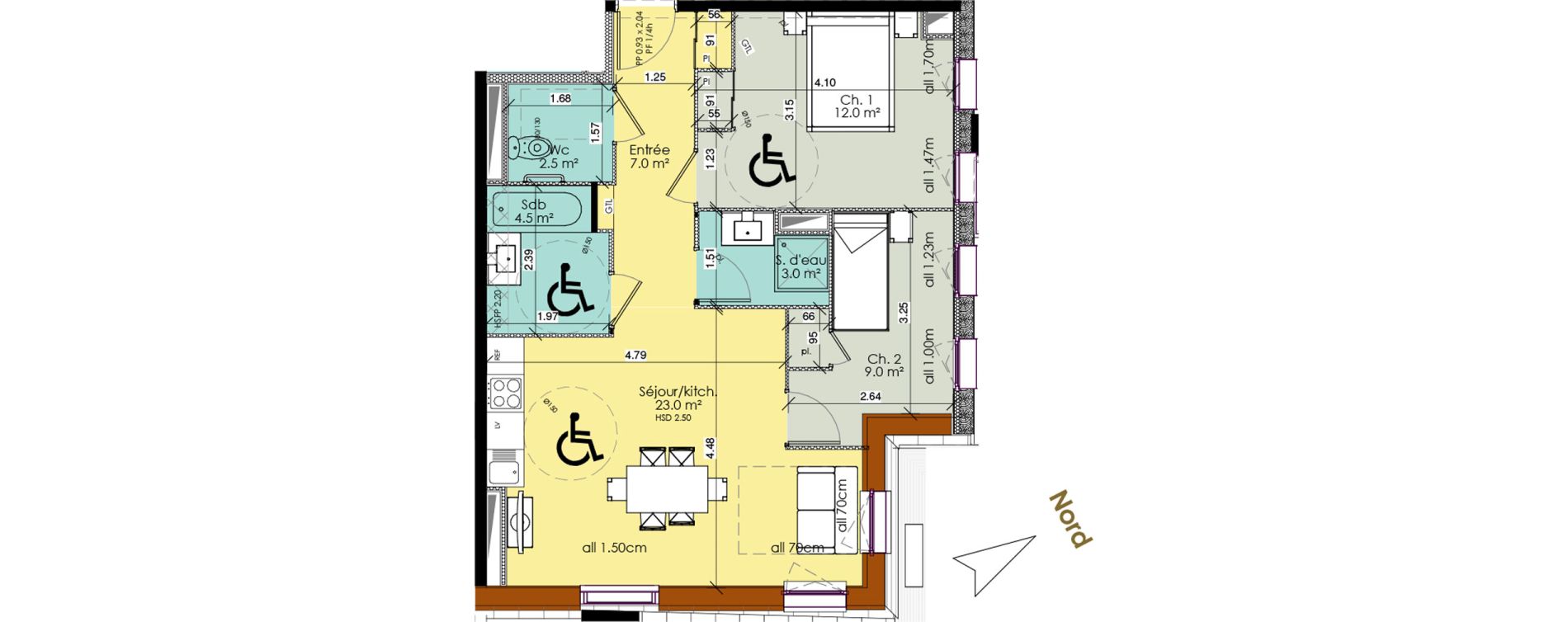 Appartement T3 meubl&eacute; de 61,00 m2 au Tr&eacute;port Centre