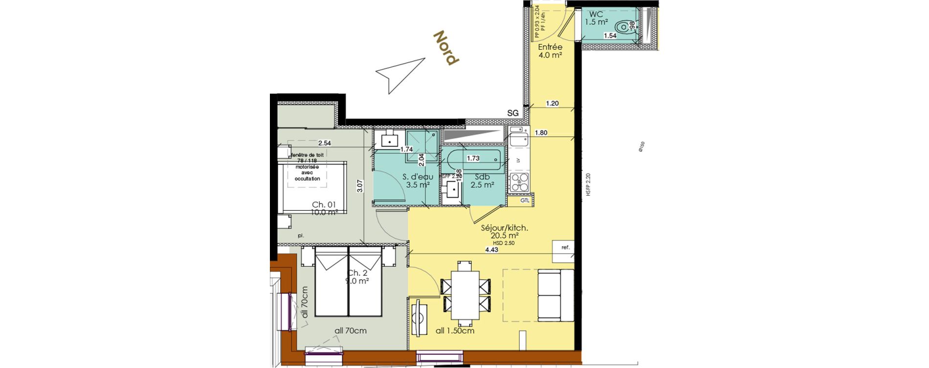 Appartement T3 meubl&eacute; de 51,00 m2 au Tr&eacute;port Centre