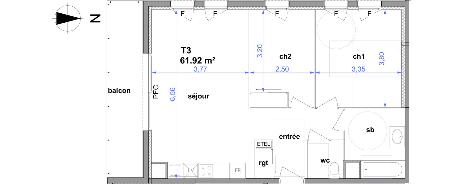 Appartement T3 de 61,92 m2 &agrave; Maromme Centre