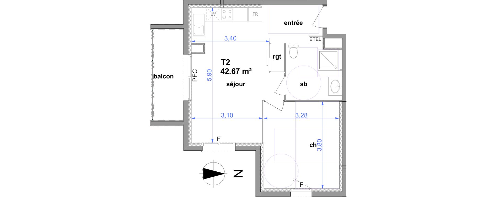 Appartement T2 de 42,67 m2 &agrave; Maromme Centre