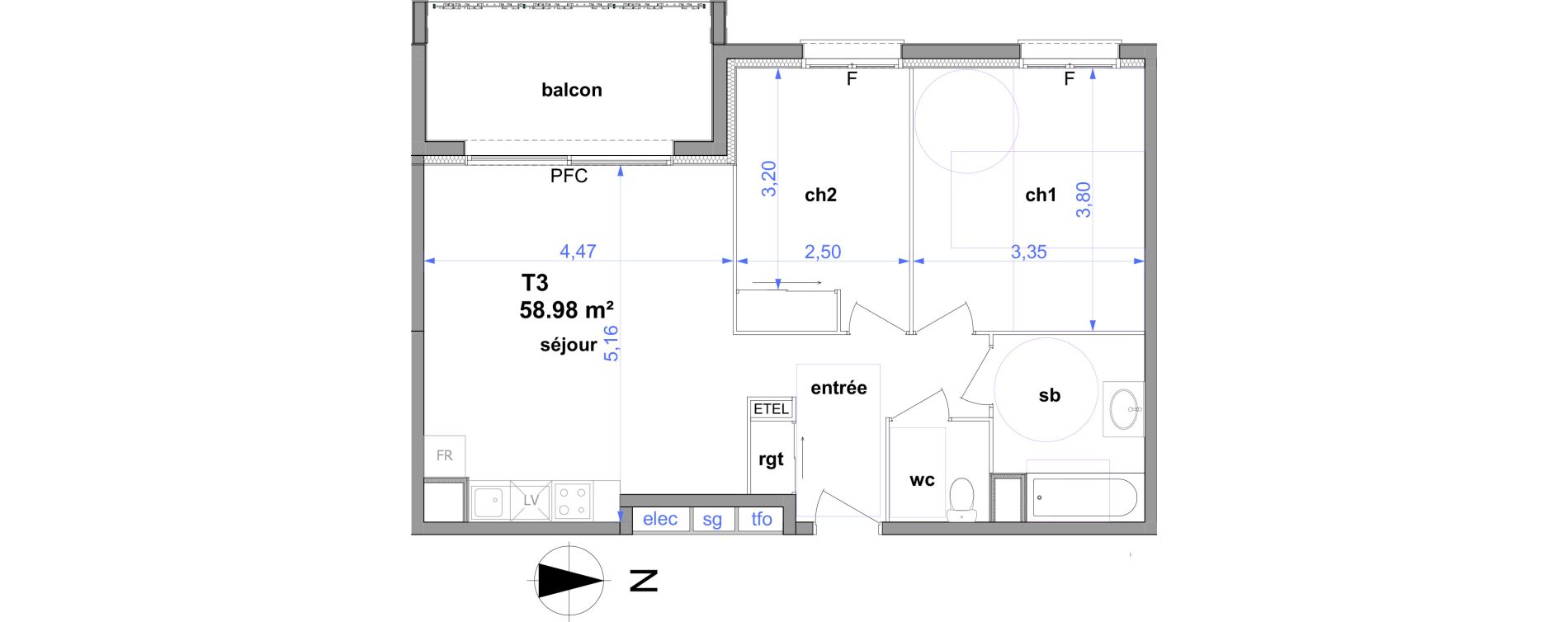 Appartement T3 de 58,98 m2 &agrave; Maromme Centre