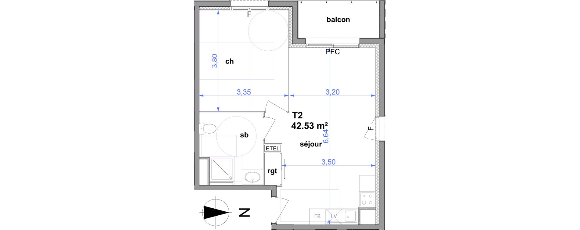 Appartement T2 de 42,53 m2 &agrave; Maromme Centre