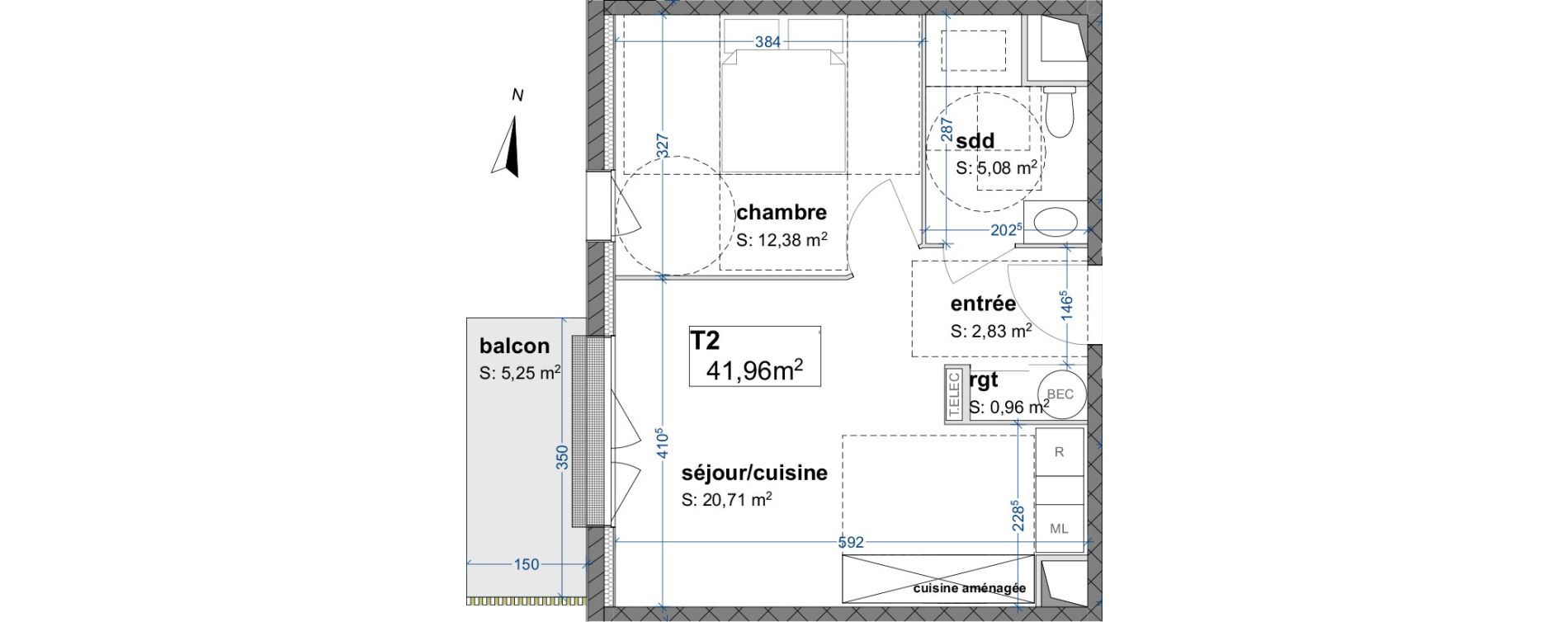 Appartement T2 de 41,96 m2 &agrave; Maromme Centre