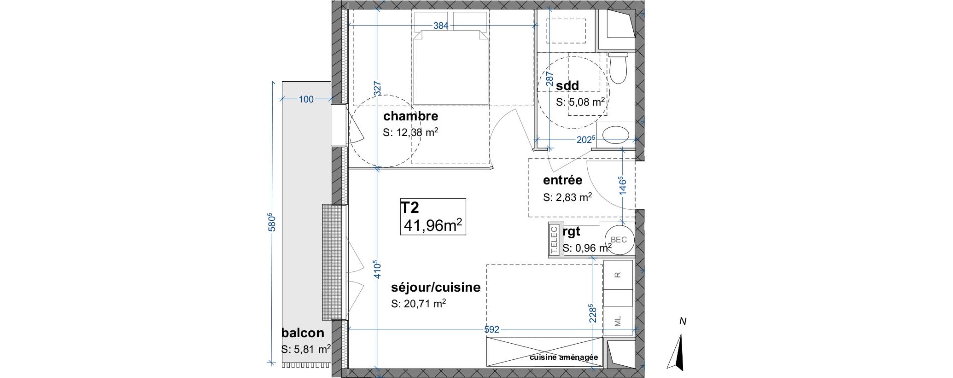 Appartement T2 de 41,96 m2 &agrave; Maromme Centre