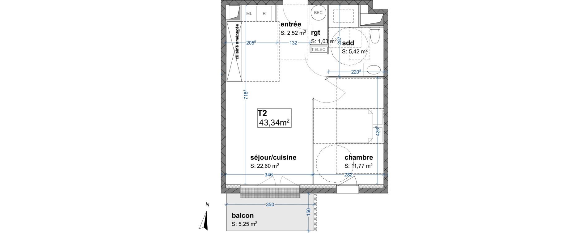 Appartement T2 de 43,34 m2 &agrave; Maromme Centre
