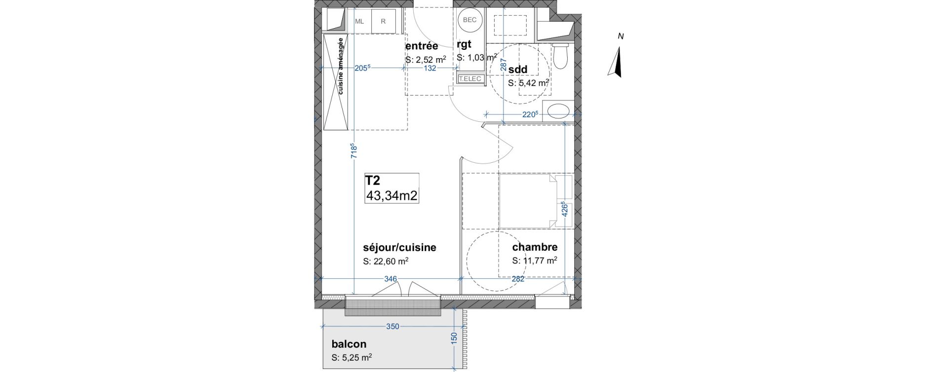 Appartement T2 de 43,34 m2 &agrave; Maromme Centre