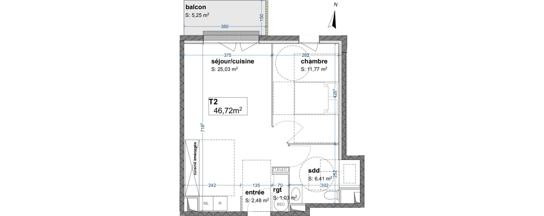 Appartement T2 de 46,72 m2 &agrave; Maromme Centre