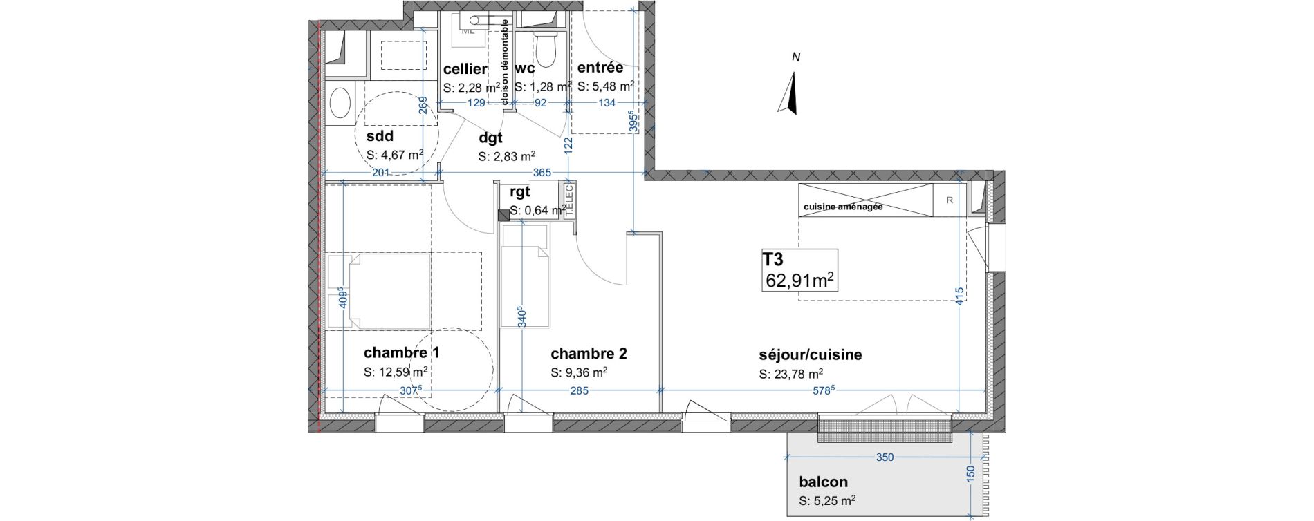 Appartement T3 de 62,91 m2 &agrave; Maromme Centre