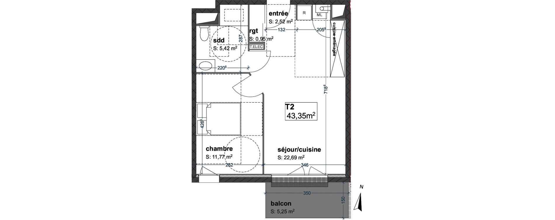 Appartement T2 de 43,35 m2 &agrave; Maromme Centre