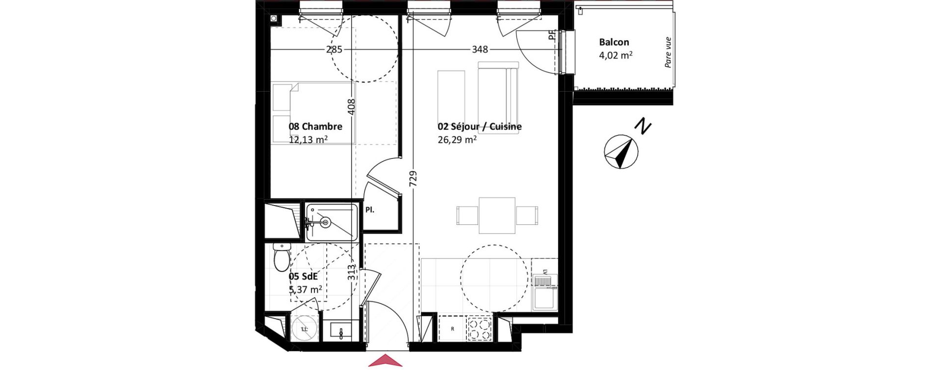 Appartement T2 de 43,79 m2 &agrave; Mont-Saint-Aignan La vatine