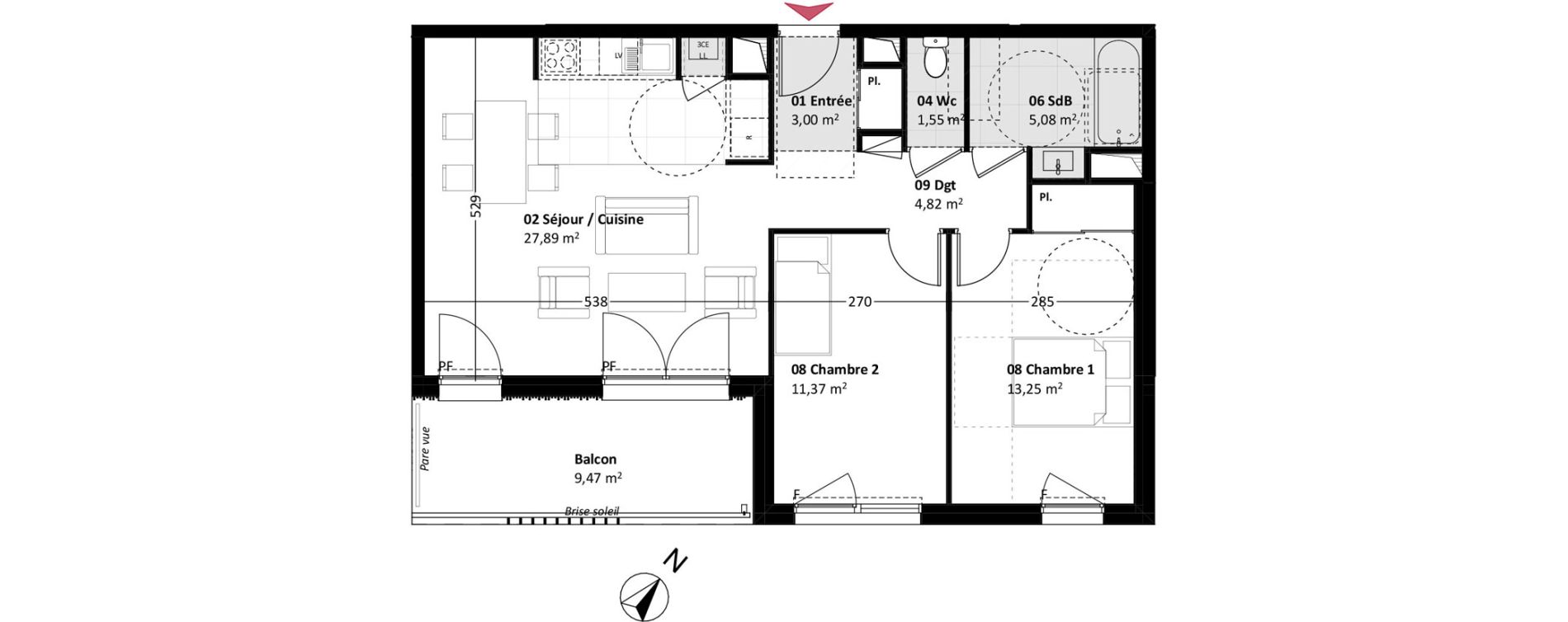 Appartement T3 de 66,96 m2 &agrave; Mont-Saint-Aignan La vatine