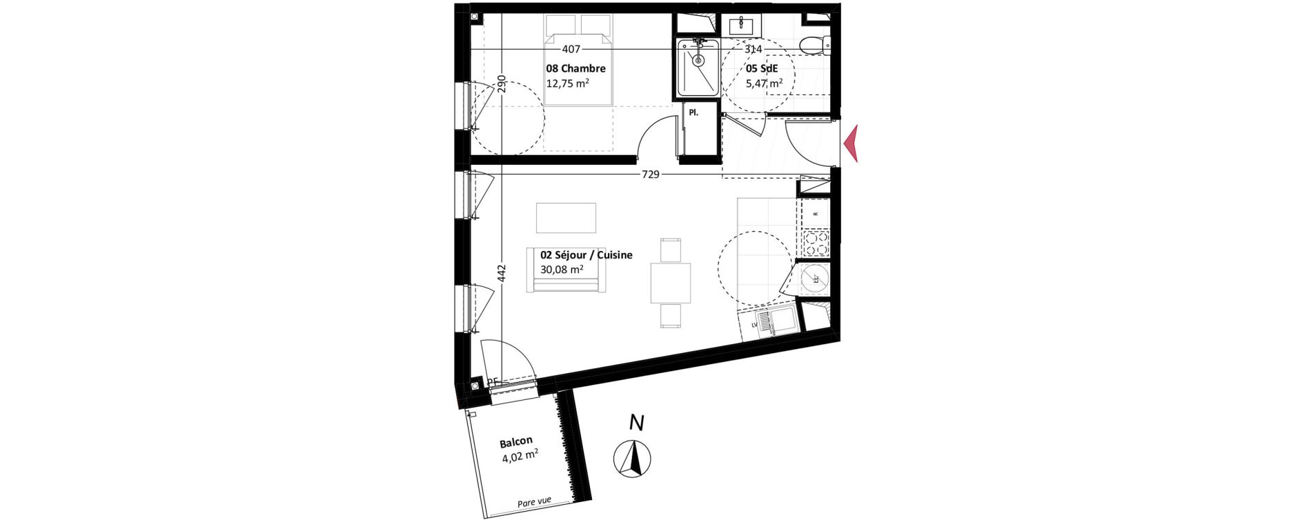 Appartement T2 de 48,30 m2 &agrave; Mont-Saint-Aignan La vatine
