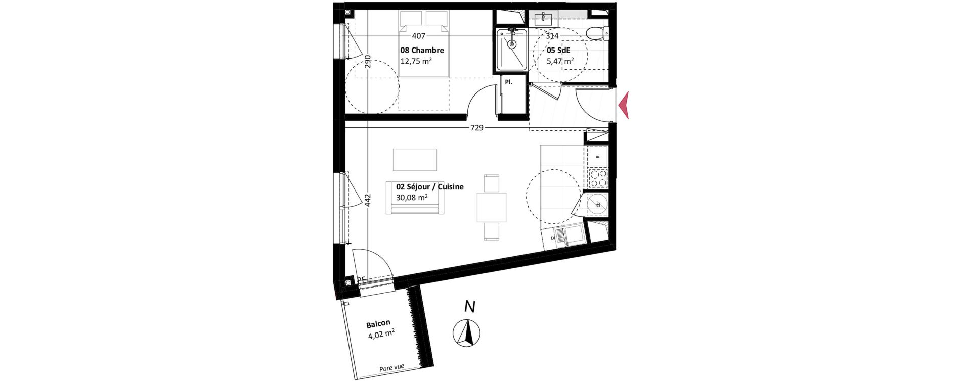 Appartement T2 de 48,30 m2 &agrave; Mont-Saint-Aignan La vatine