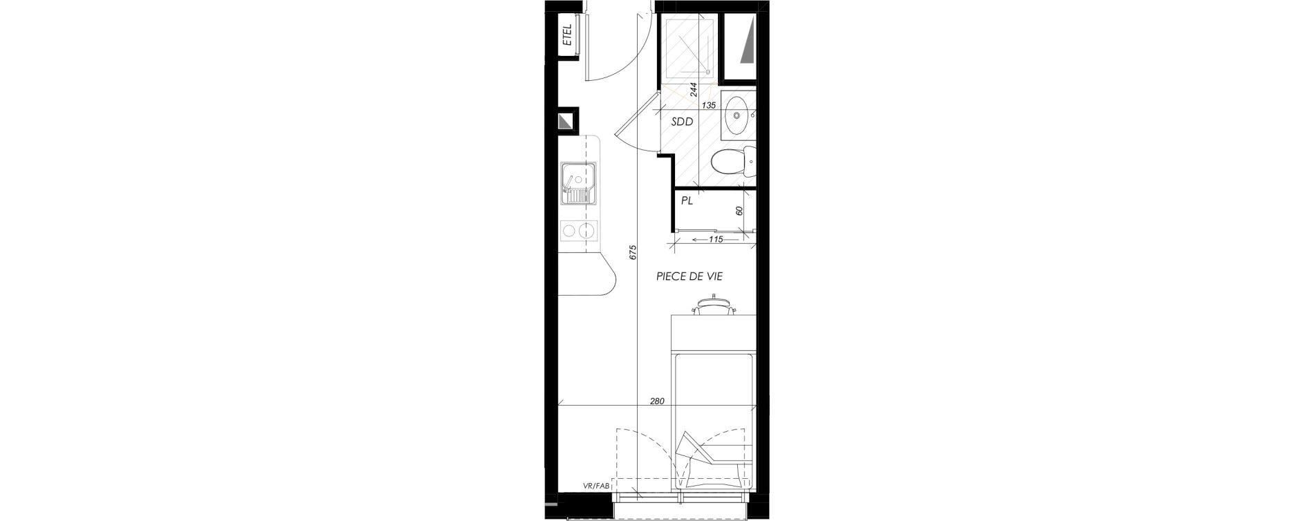 Appartement T1 meubl&eacute; de 17,80 m2 &agrave; Mont-Saint-Aignan Les oiseaux - deux bois