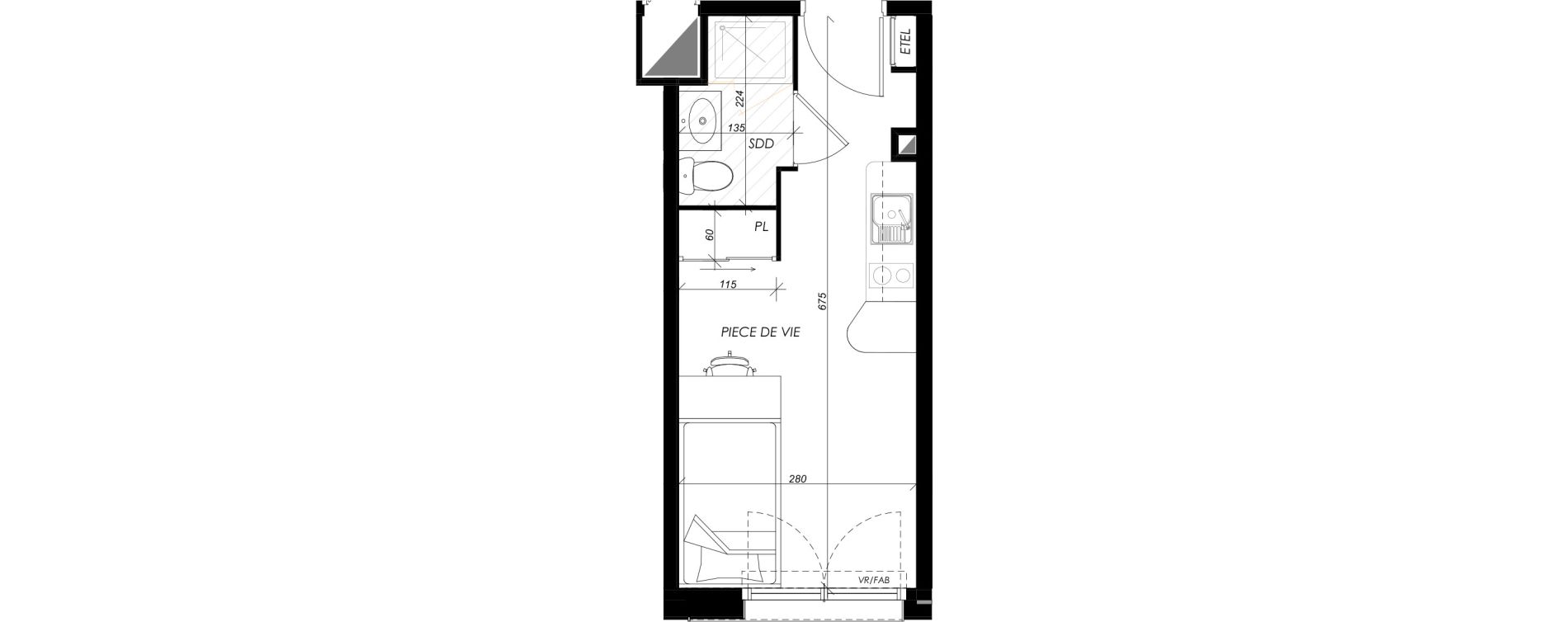 Appartement T1 meubl&eacute; de 18,08 m2 &agrave; Mont-Saint-Aignan Les oiseaux - deux bois