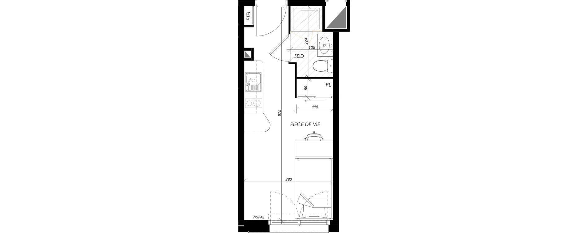 Appartement T1 meubl&eacute; de 18,08 m2 &agrave; Mont-Saint-Aignan Les oiseaux - deux bois