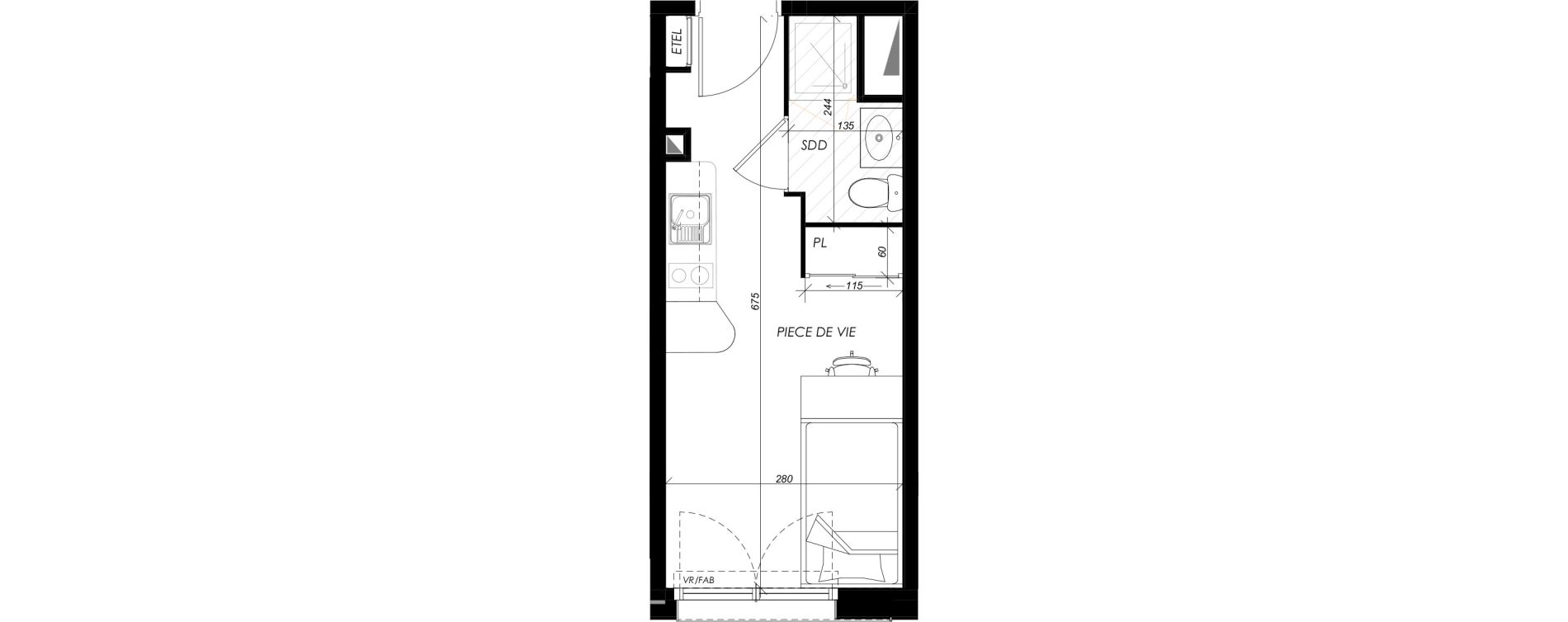 Appartement T1 meubl&eacute; de 17,80 m2 &agrave; Mont-Saint-Aignan Les oiseaux - deux bois