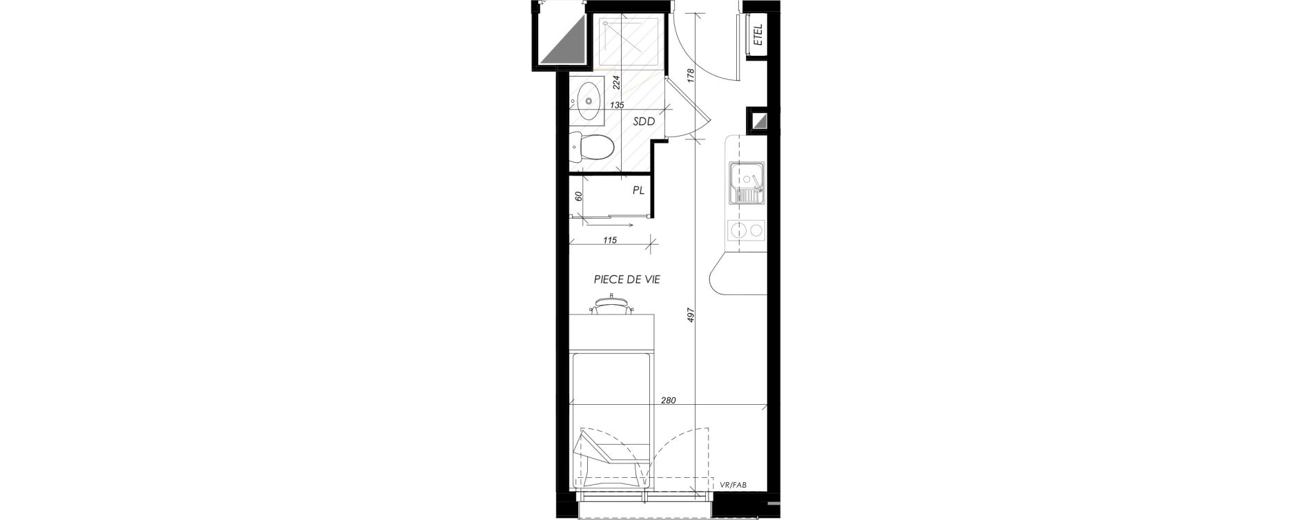 Appartement T1 meubl&eacute; de 18,08 m2 &agrave; Mont-Saint-Aignan Les oiseaux - deux bois