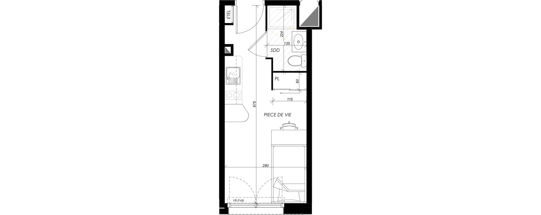 Appartement T1 meubl&eacute; de 18,09 m2 &agrave; Mont-Saint-Aignan Les oiseaux - deux bois