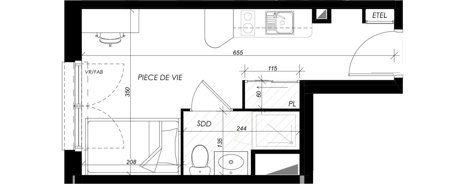 Appartement T1 meubl&eacute; de 17,86 m2 &agrave; Mont-Saint-Aignan Les oiseaux - deux bois