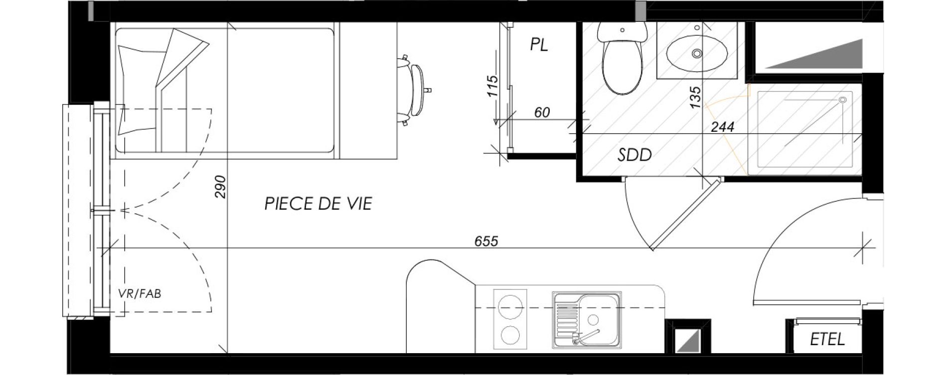 Appartement T1 meubl&eacute; de 17,87 m2 &agrave; Mont-Saint-Aignan Les oiseaux - deux bois