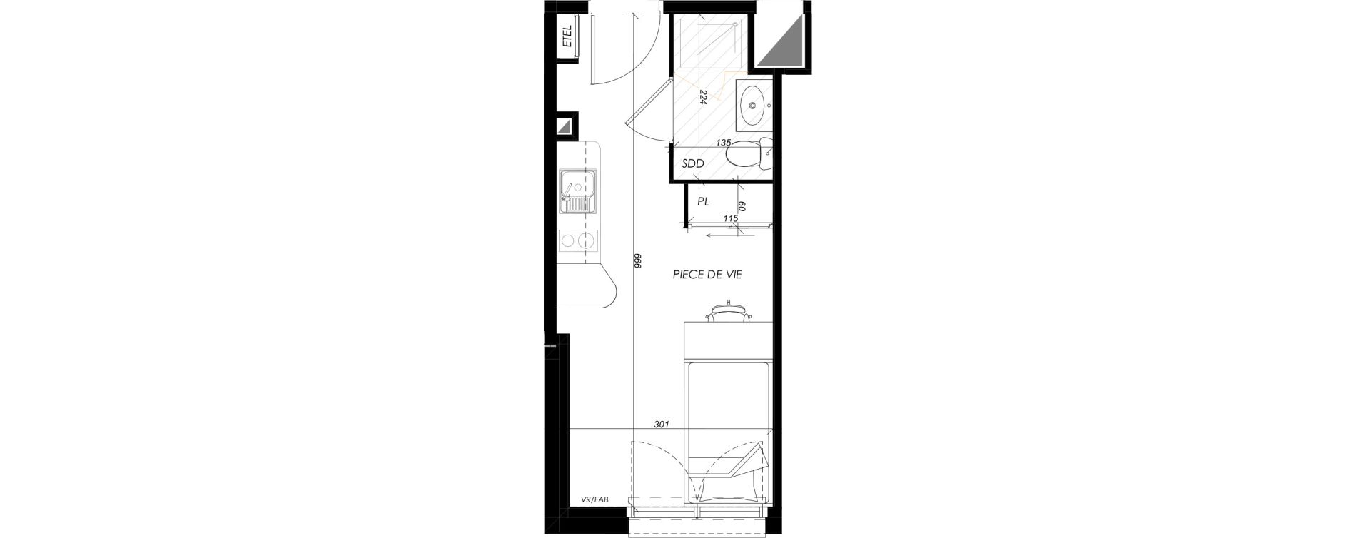 Appartement T1 meubl&eacute; de 18,28 m2 &agrave; Mont-Saint-Aignan Les oiseaux - deux bois