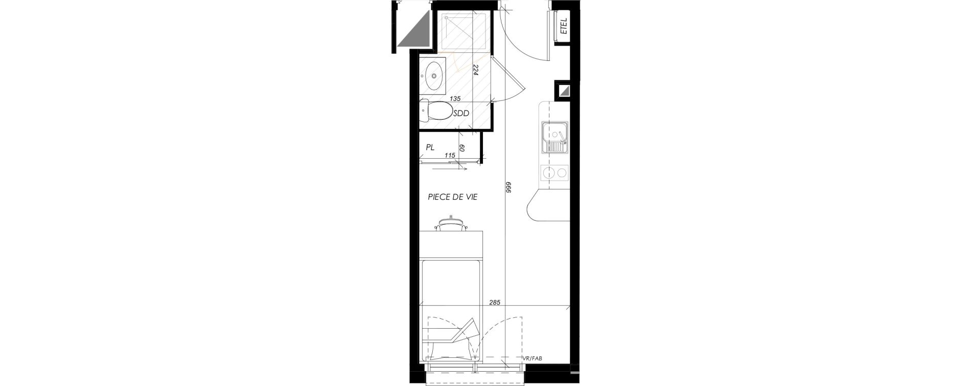 Appartement T1 meubl&eacute; de 18,18 m2 &agrave; Mont-Saint-Aignan Les oiseaux - deux bois