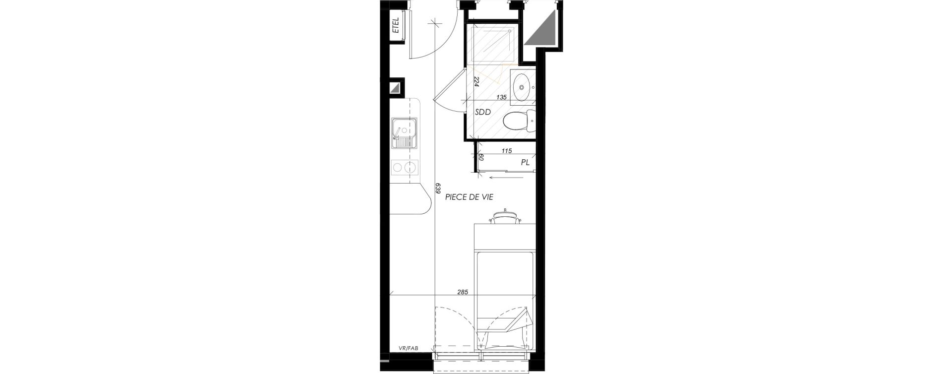 Appartement T1 meubl&eacute; de 17,80 m2 &agrave; Mont-Saint-Aignan Les oiseaux - deux bois