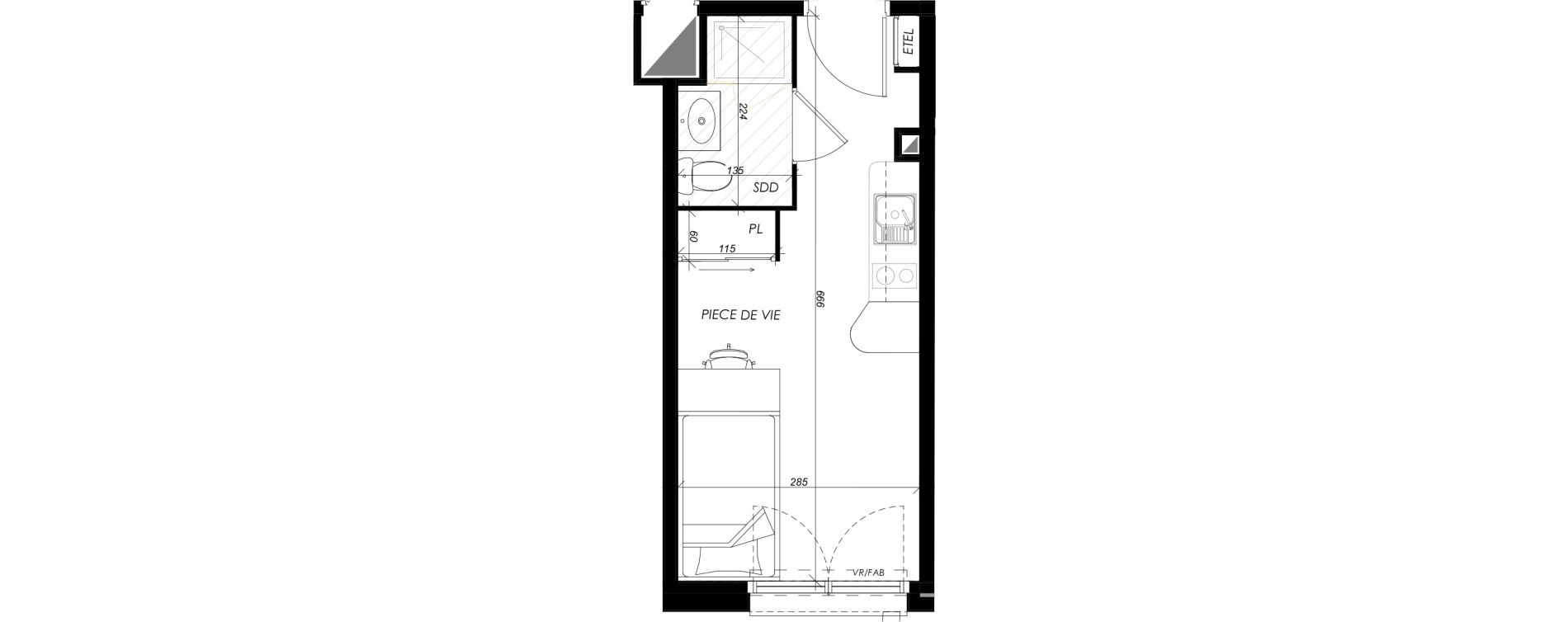 Appartement T1 meubl&eacute; de 18,18 m2 &agrave; Mont-Saint-Aignan Les oiseaux - deux bois