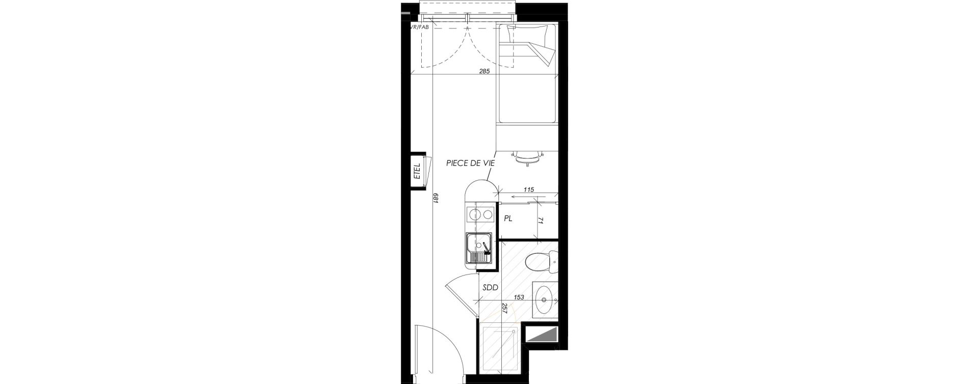 Appartement T1 meubl&eacute; de 18,21 m2 &agrave; Mont-Saint-Aignan Les oiseaux - deux bois