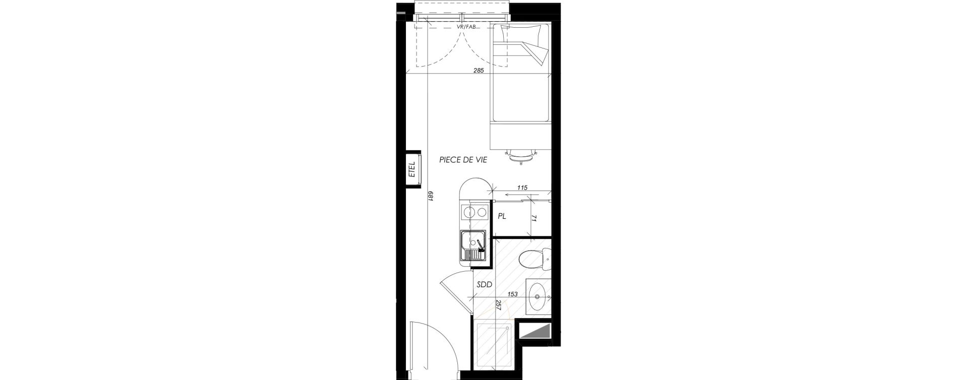 Appartement T1 meubl&eacute; de 18,21 m2 &agrave; Mont-Saint-Aignan Les oiseaux - deux bois