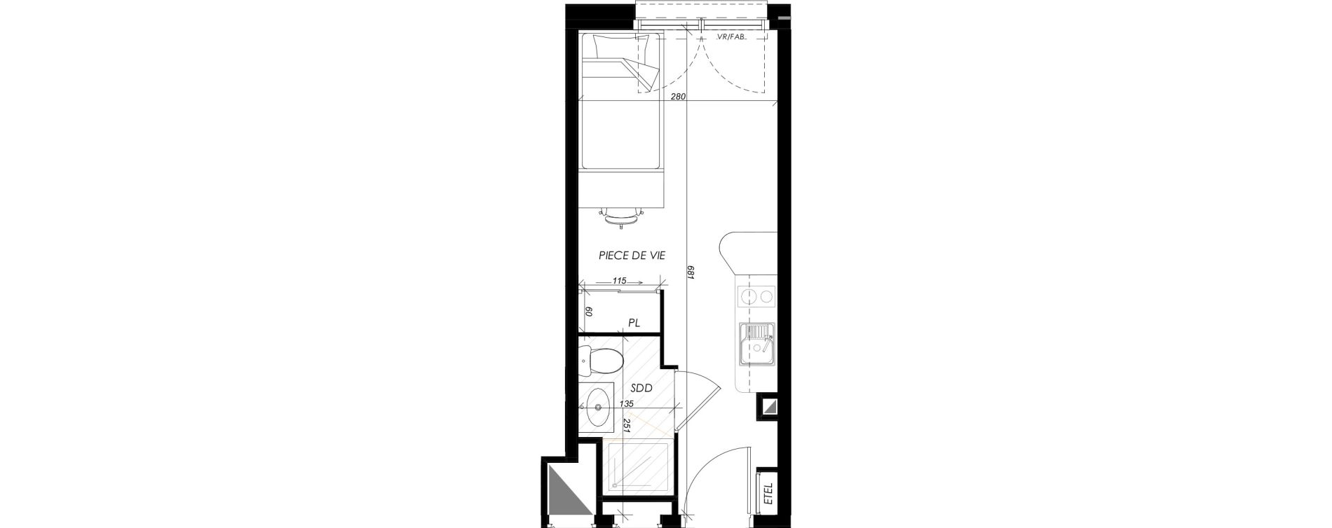 Appartement T1 meubl&eacute; de 17,88 m2 &agrave; Mont-Saint-Aignan Les oiseaux - deux bois