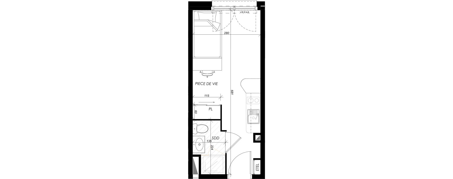 Appartement T1 meubl&eacute; de 18,25 m2 &agrave; Mont-Saint-Aignan Les oiseaux - deux bois