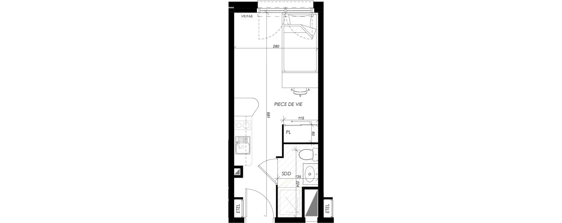 Appartement T1 meubl&eacute; de 17,99 m2 &agrave; Mont-Saint-Aignan Les oiseaux - deux bois