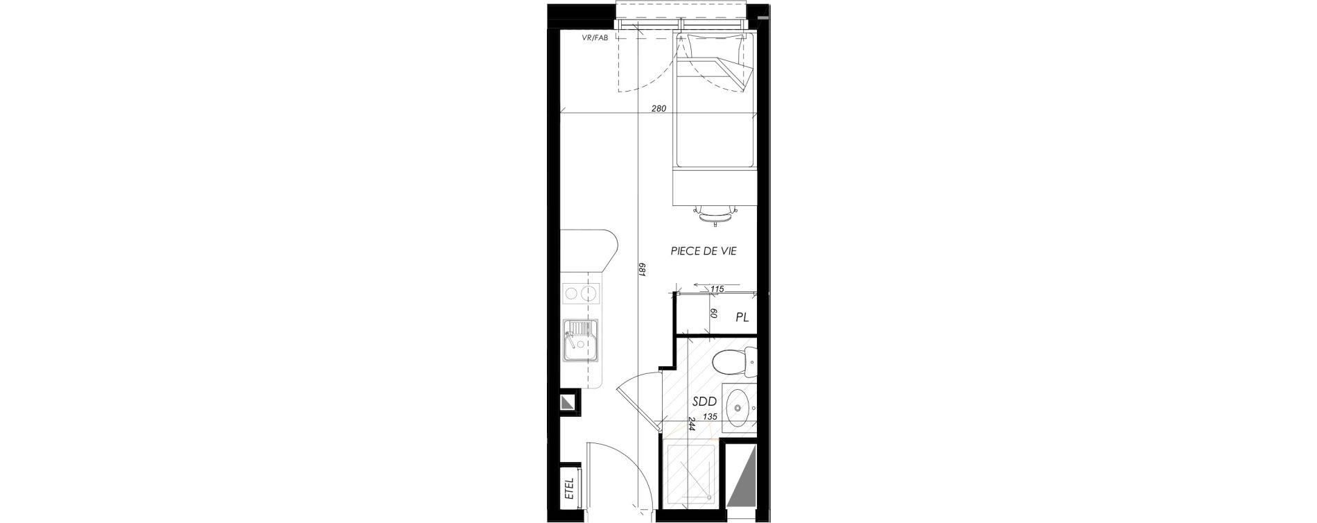 Appartement T1 meubl&eacute; de 17,98 m2 &agrave; Mont-Saint-Aignan Les oiseaux - deux bois