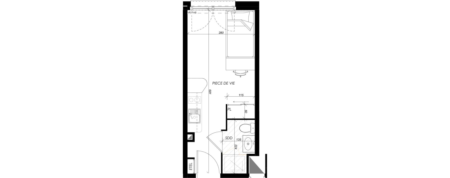 Appartement T1 meubl&eacute; de 18,26 m2 &agrave; Mont-Saint-Aignan Les oiseaux - deux bois