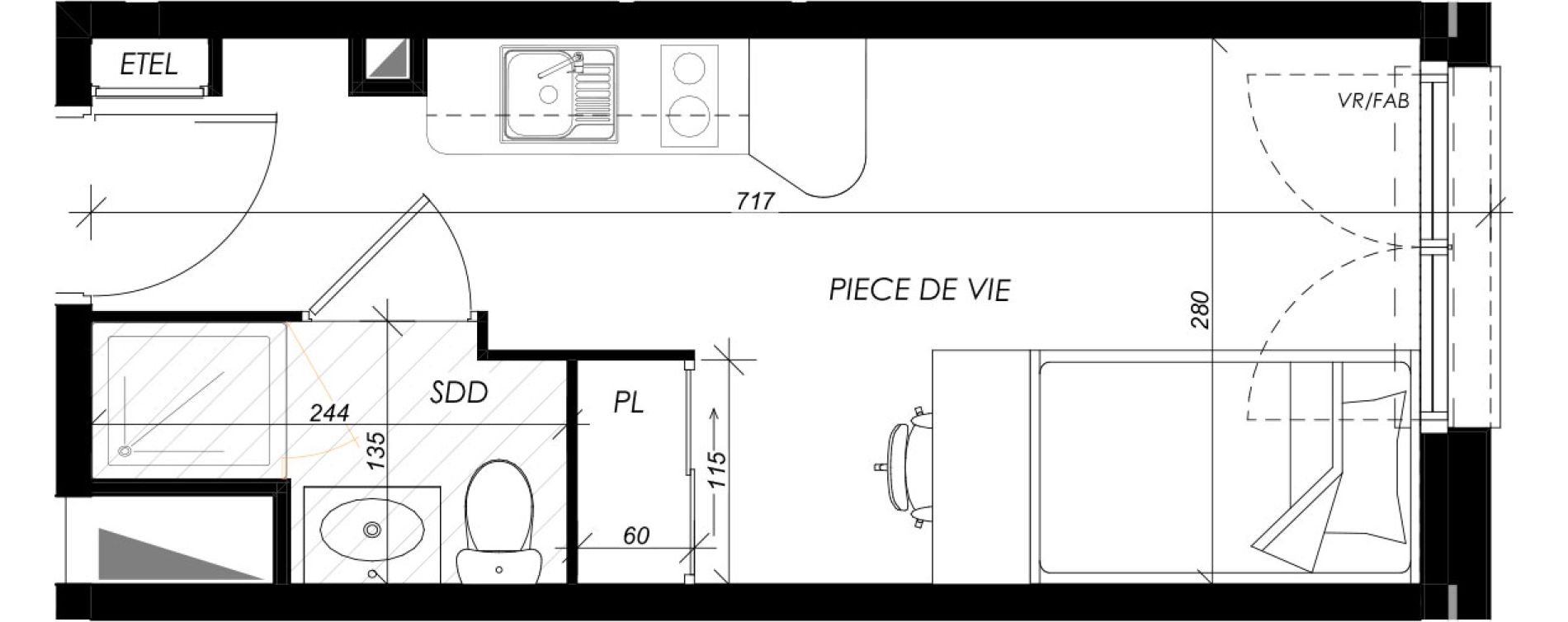 Appartement T1 meubl&eacute; de 18,00 m2 &agrave; Mont-Saint-Aignan Les oiseaux - deux bois