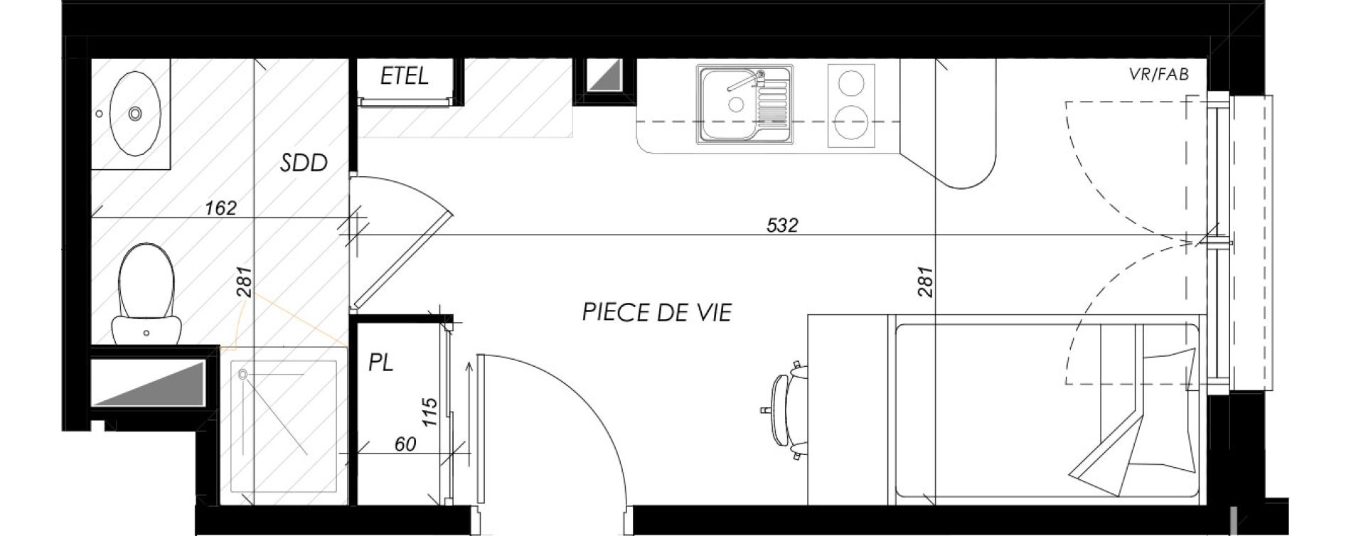 Appartement T1 meubl&eacute; de 18,34 m2 &agrave; Mont-Saint-Aignan Les oiseaux - deux bois