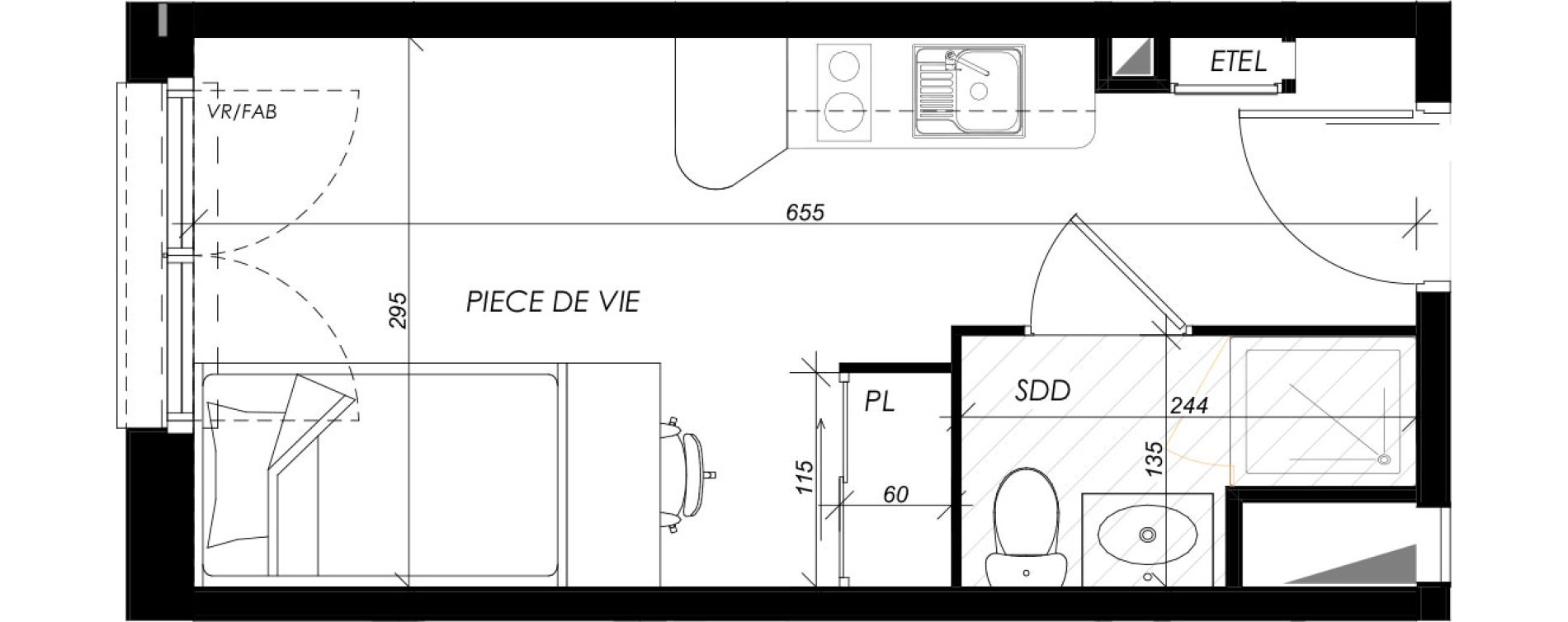 Appartement T1 meubl&eacute; de 18,23 m2 &agrave; Mont-Saint-Aignan Les oiseaux - deux bois